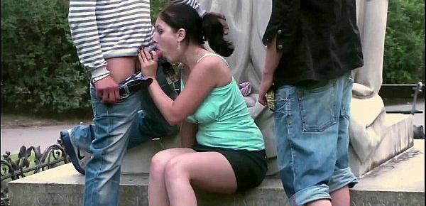  Pretty teen girl PUBLIC gangbang in front of a famous statue